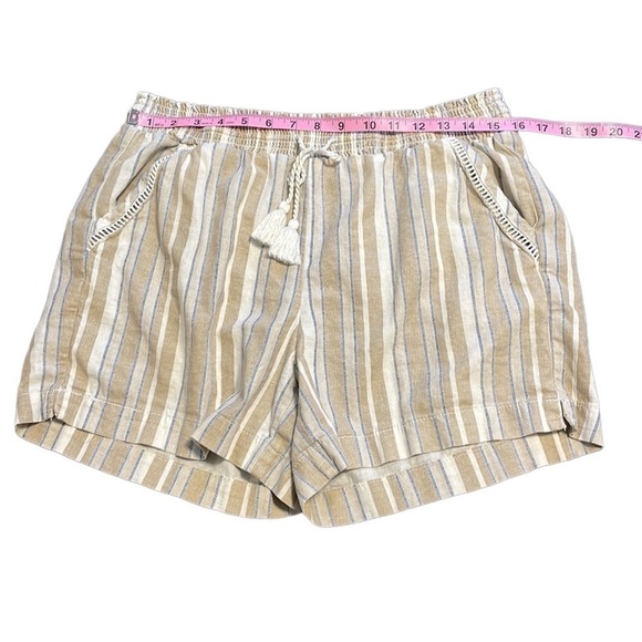 Briggs New York | Women's | Beige Striped Pull On Linen Blend Short - Size Large - Picture 8 of 11